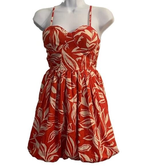 Band Of The Free Dresses & Skirts - Band of the Free Elegant Red and White Leaf Print Mini Dress, XS